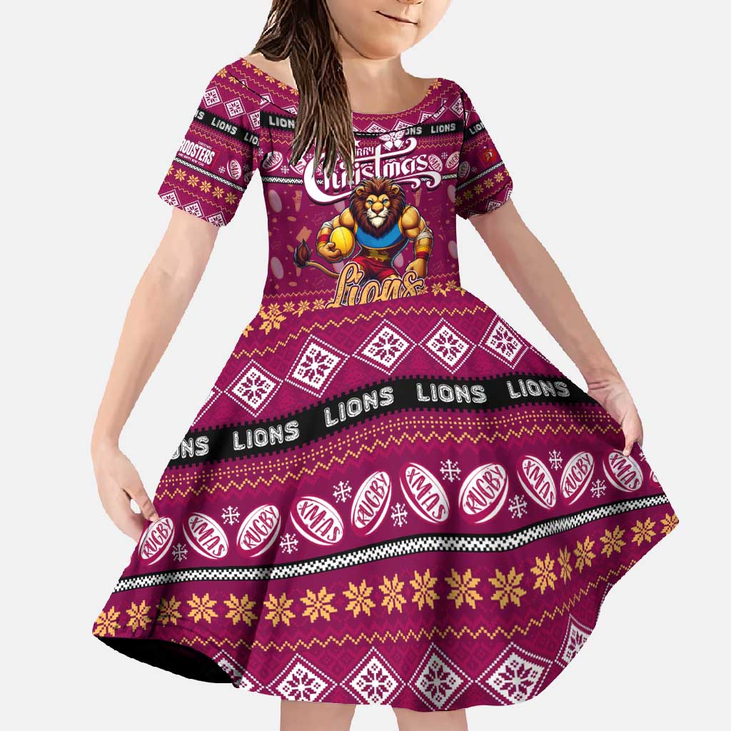 Personalized Lions Rugby Xmas Family Matching Summer Maxi Dress and Hawaiian Shirt Australia AFL Mascot