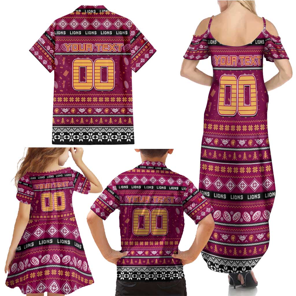 Personalized Lions Rugby Xmas Family Matching Summer Maxi Dress and Hawaiian Shirt Australia AFL Mascot