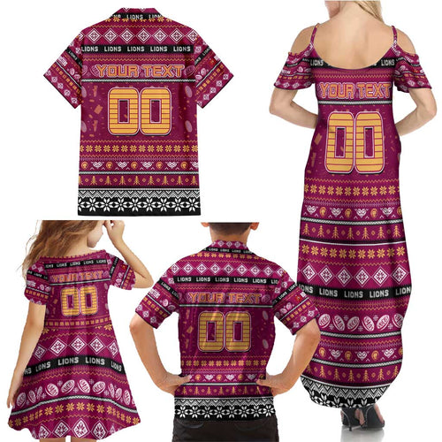 Personalized Lions Rugby Xmas Family Matching Summer Maxi Dress and Hawaiian Shirt Australia AFL Mascot