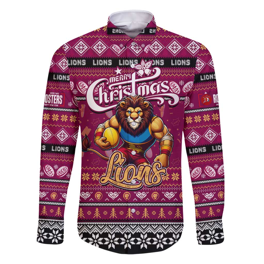 Personalized Lions Rugby Xmas Family Matching Summer Maxi Dress and Hawaiian Shirt Australia AFL Mascot