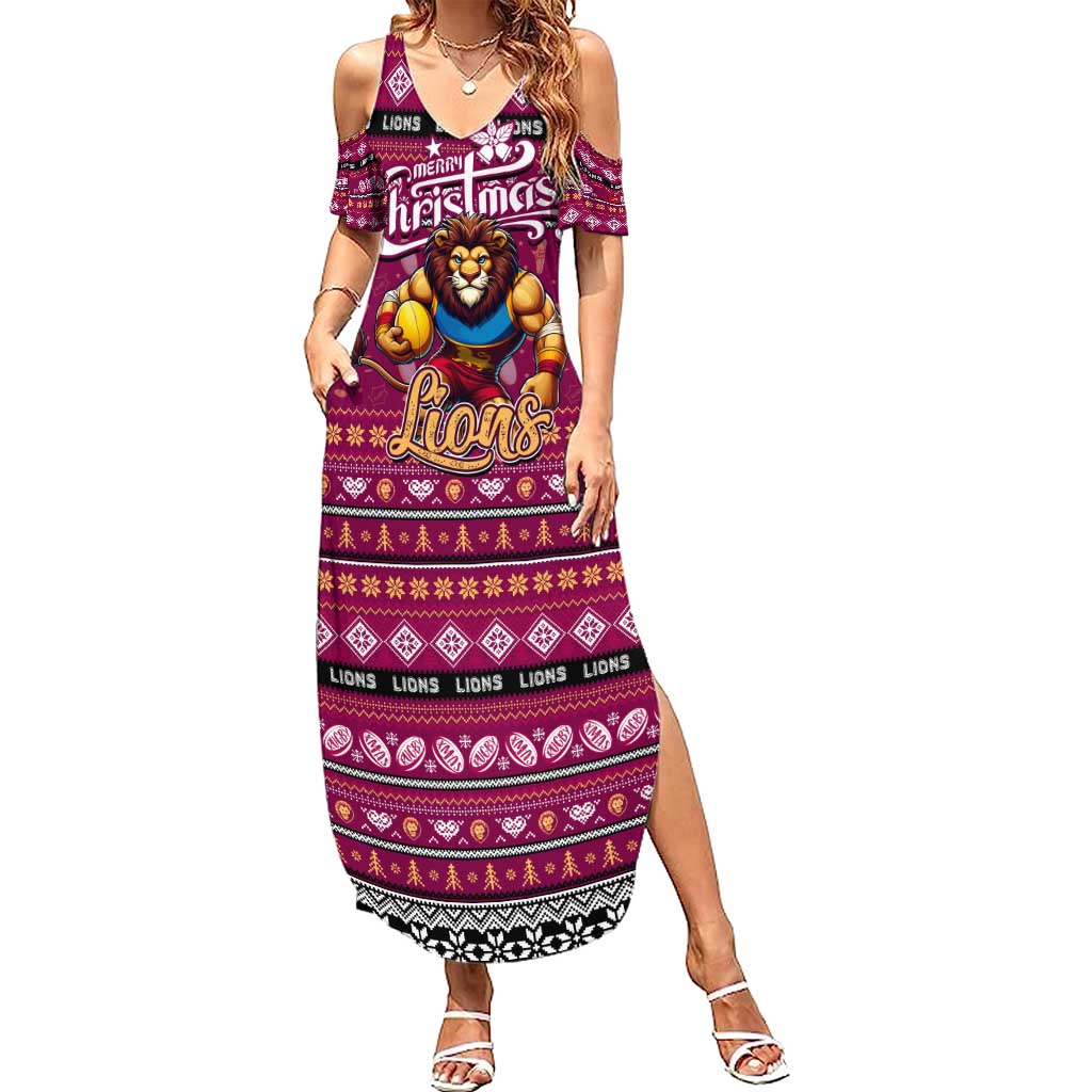 Personalized Lions Rugby Xmas Family Matching Summer Maxi Dress and Hawaiian Shirt Australia AFL Mascot