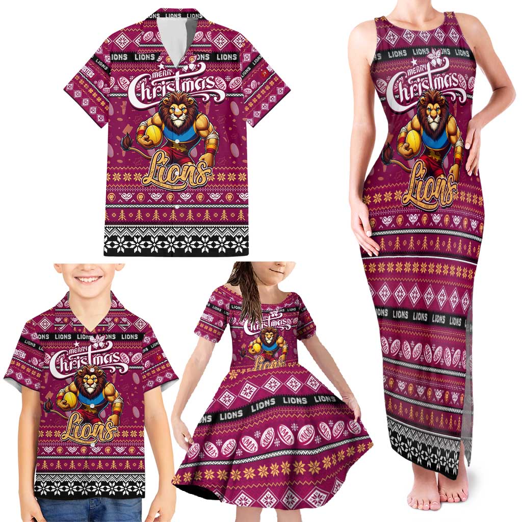 Personalized Lions Rugby Xmas Family Matching Tank Maxi Dress and Hawaiian Shirt Australia AFL Mascot