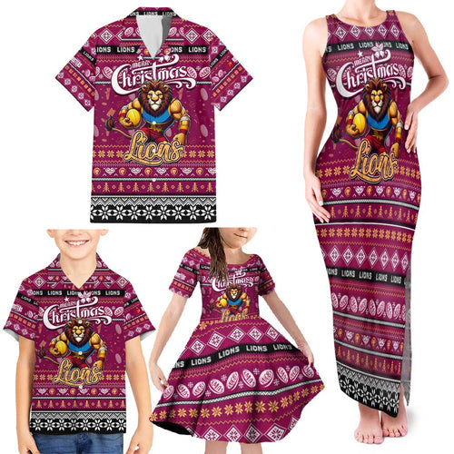 Personalized Lions Rugby Xmas Family Matching Tank Maxi Dress and Hawaiian Shirt Australia AFL Mascot