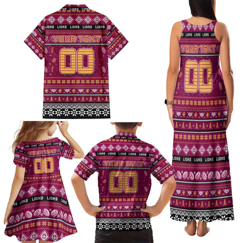 Personalized Lions Rugby Xmas Family Matching Tank Maxi Dress and Hawaiian Shirt Australia AFL Mascot