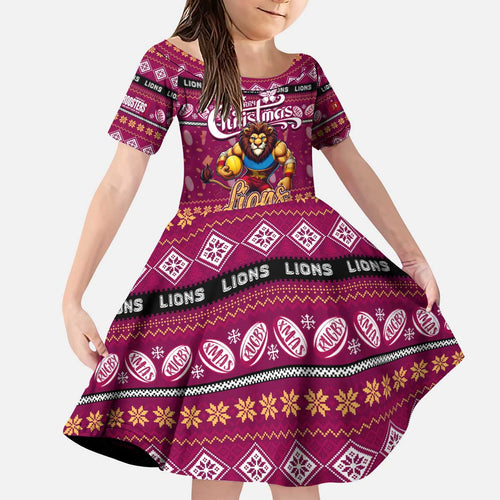 Personalized Lions Rugby Xmas Kid Short Sleeve Dress Australia AFL Mascot