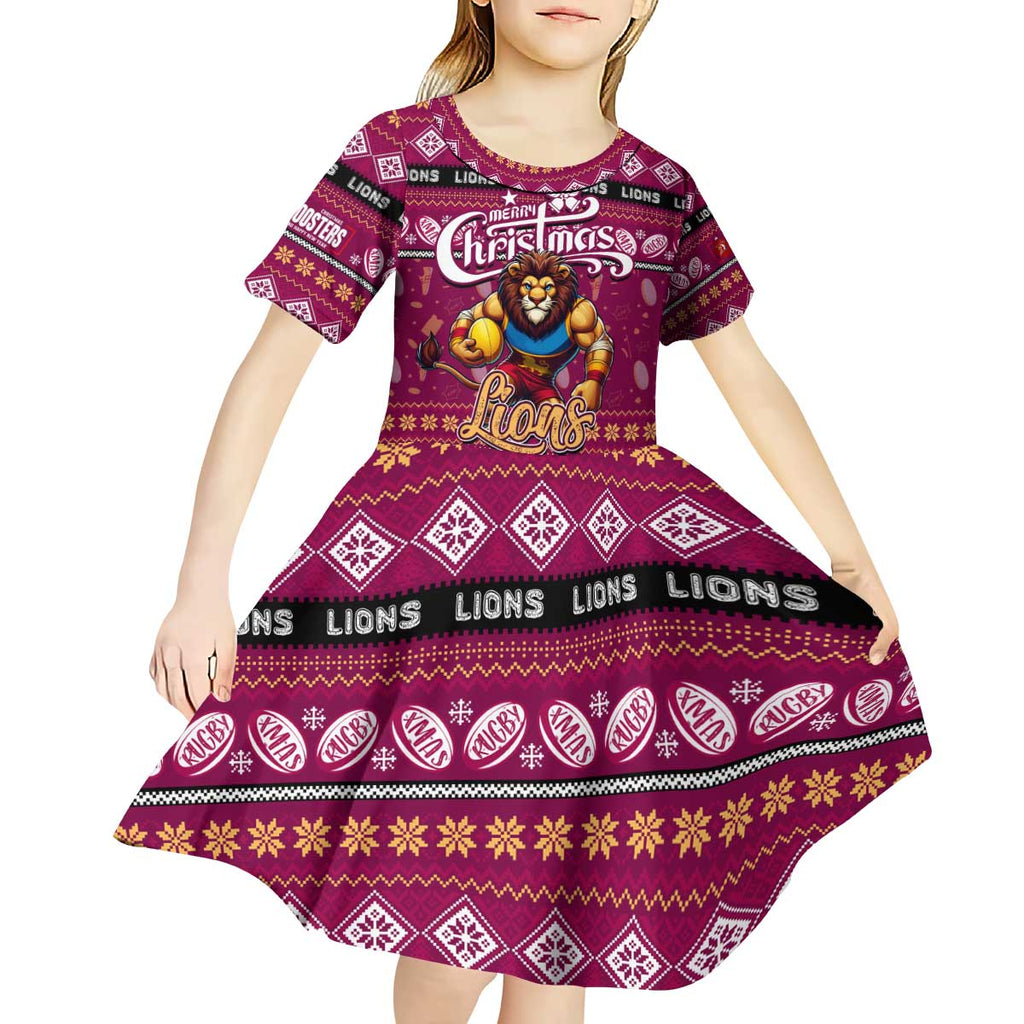 Personalized Lions Rugby Xmas Kid Short Sleeve Dress Australia AFL Mascot