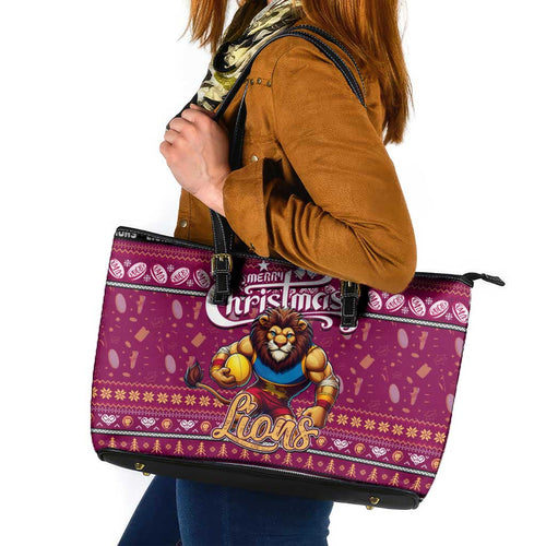 Lions Football Xmas Leather Tote Bag Australia AFL Mascot