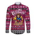 Personalized Lions Rugby Xmas Long Sleeve Button Shirt Australia AFL Mascot