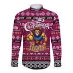 Personalized Lions Rugby Xmas Long Sleeve Button Shirt Australia AFL Mascot