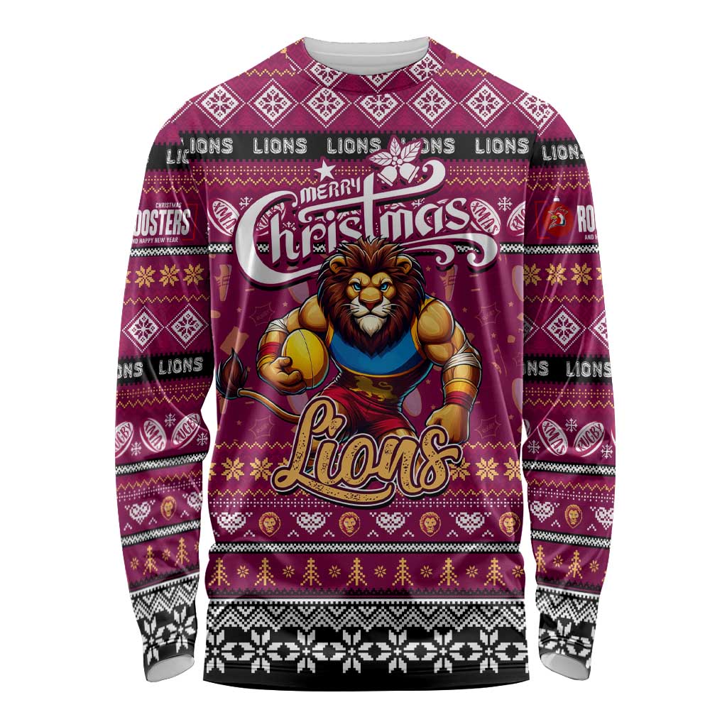Personalized Lions Rugby Xmas Long Sleeve Shirt Australia AFL Mascot