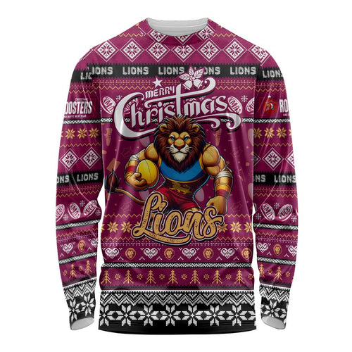 Personalized Lions Rugby Xmas Long Sleeve Shirt Australia AFL Mascot