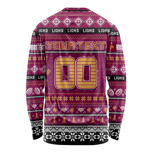 Personalized Lions Rugby Xmas Long Sleeve Shirt Australia AFL Mascot