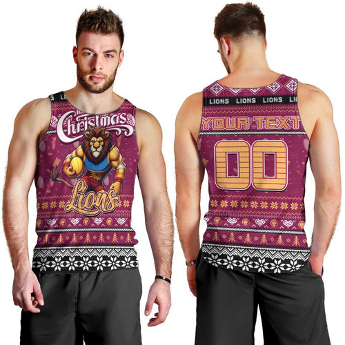 Personalized Lions Rugby Xmas Men Tank Top Australia AFL Mascot