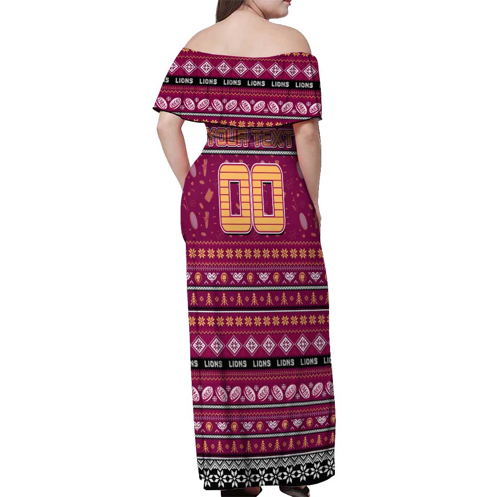 Personalized Lions Rugby Xmas Off Shoulder Maxi Dress Australia AFL Mascot