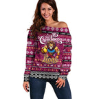 Personalized Lions Rugby Xmas Off Shoulder Sweater Australia AFL Mascot