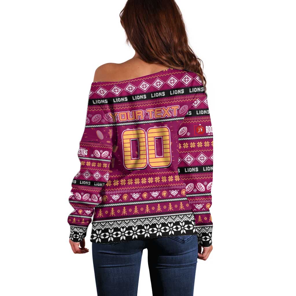Personalized Lions Rugby Xmas Off Shoulder Sweater Australia AFL Mascot