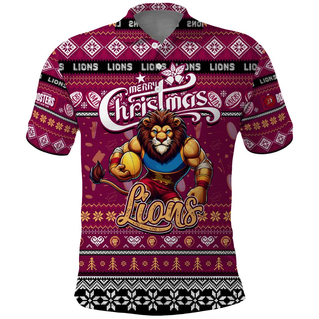 Personalized Lions Rugby Xmas Polo Shirt Australia AFL Mascot