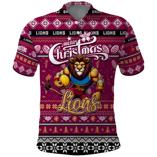 Personalized Lions Rugby Xmas Polo Shirt Australia AFL Mascot