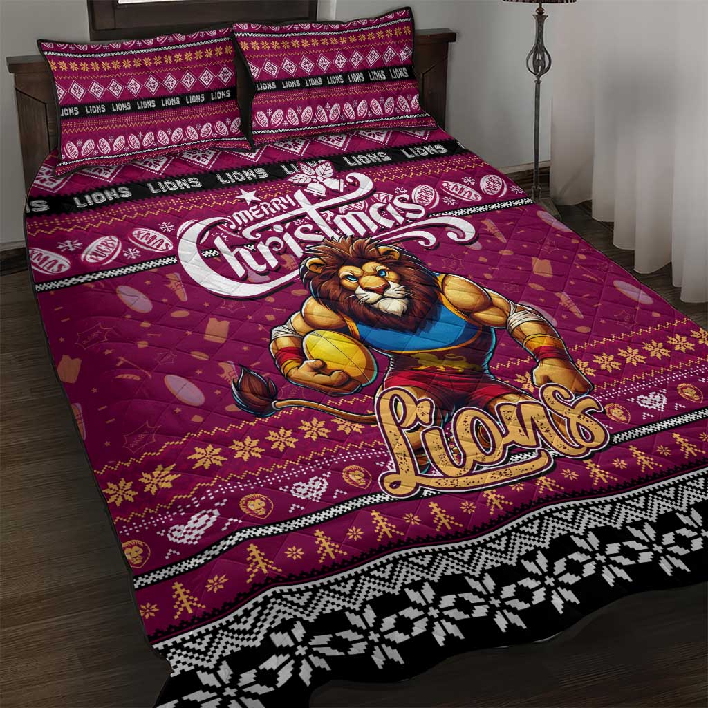 Lions Football Xmas Quilt Bed Set Australia AFL Mascot