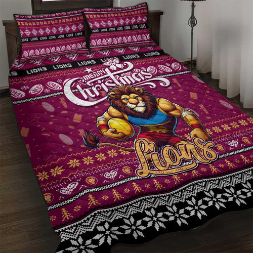 Lions Football Xmas Quilt Bed Set Australia AFL Mascot