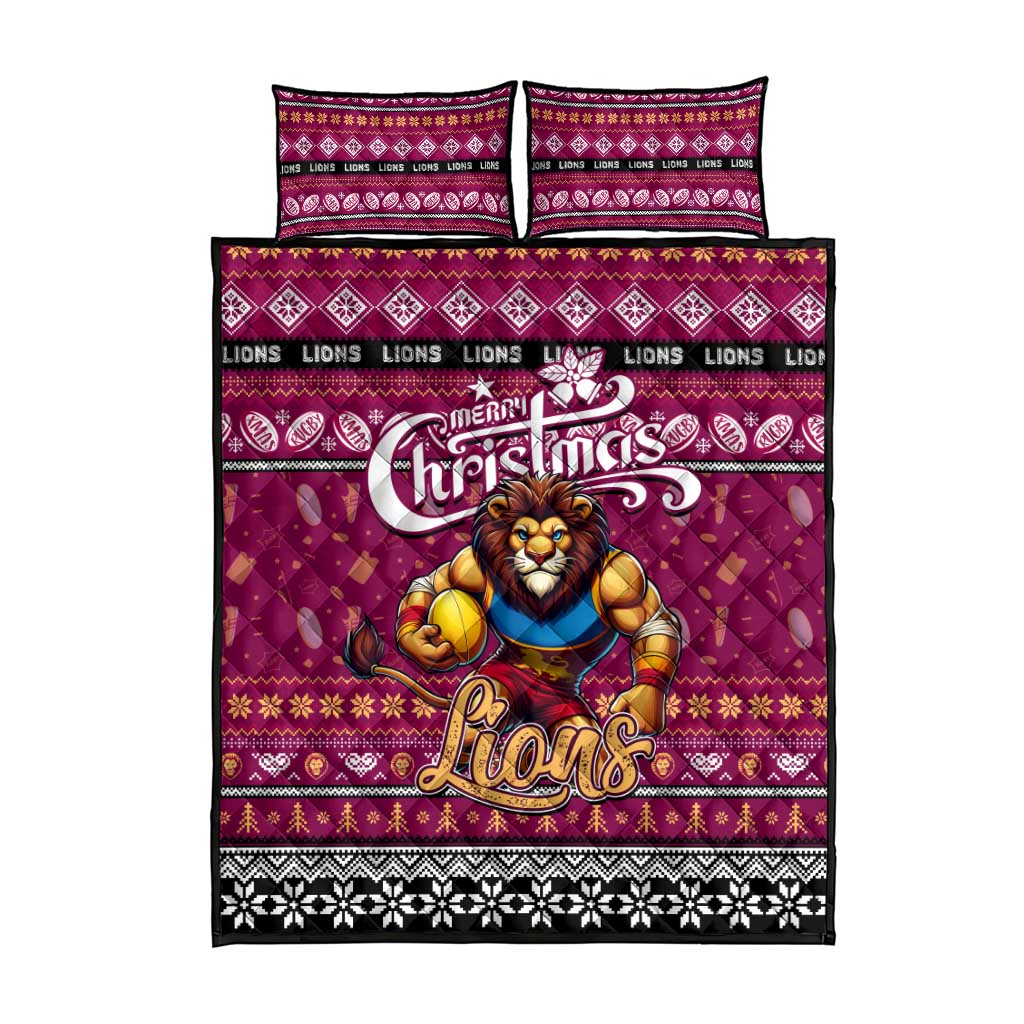 Lions Football Xmas Quilt Bed Set Australia AFL Mascot
