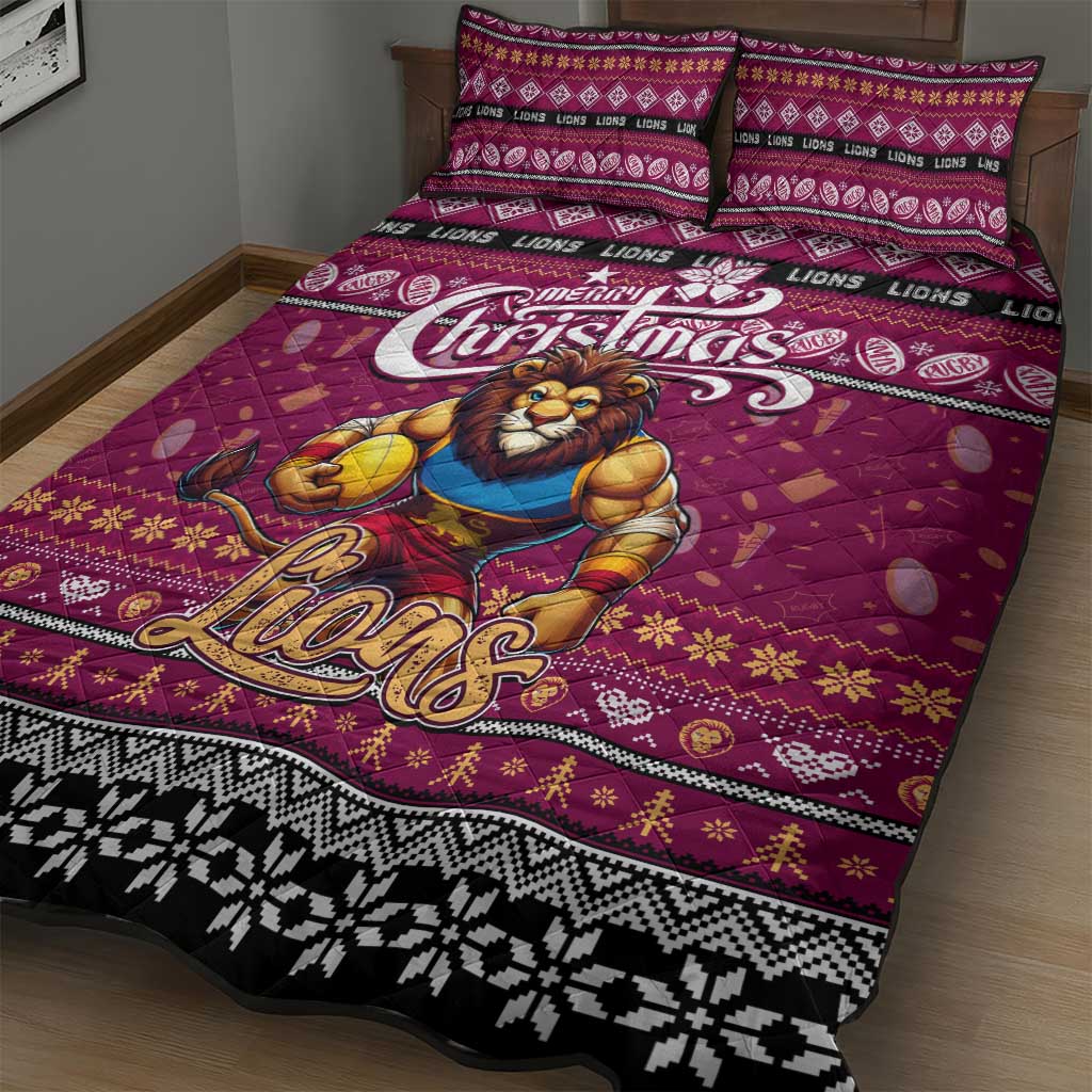 Lions Football Xmas Quilt Bed Set Australia AFL Mascot