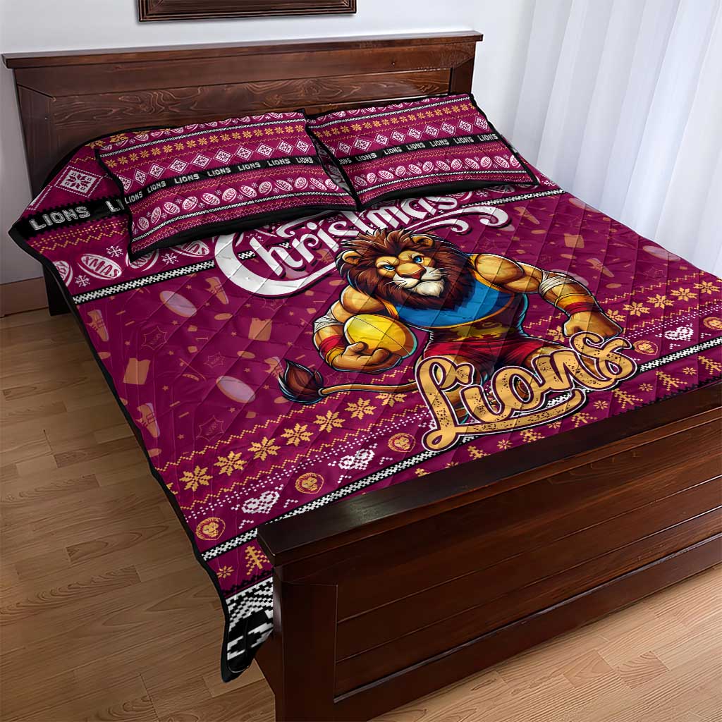 Lions Football Xmas Quilt Bed Set Australia AFL Mascot