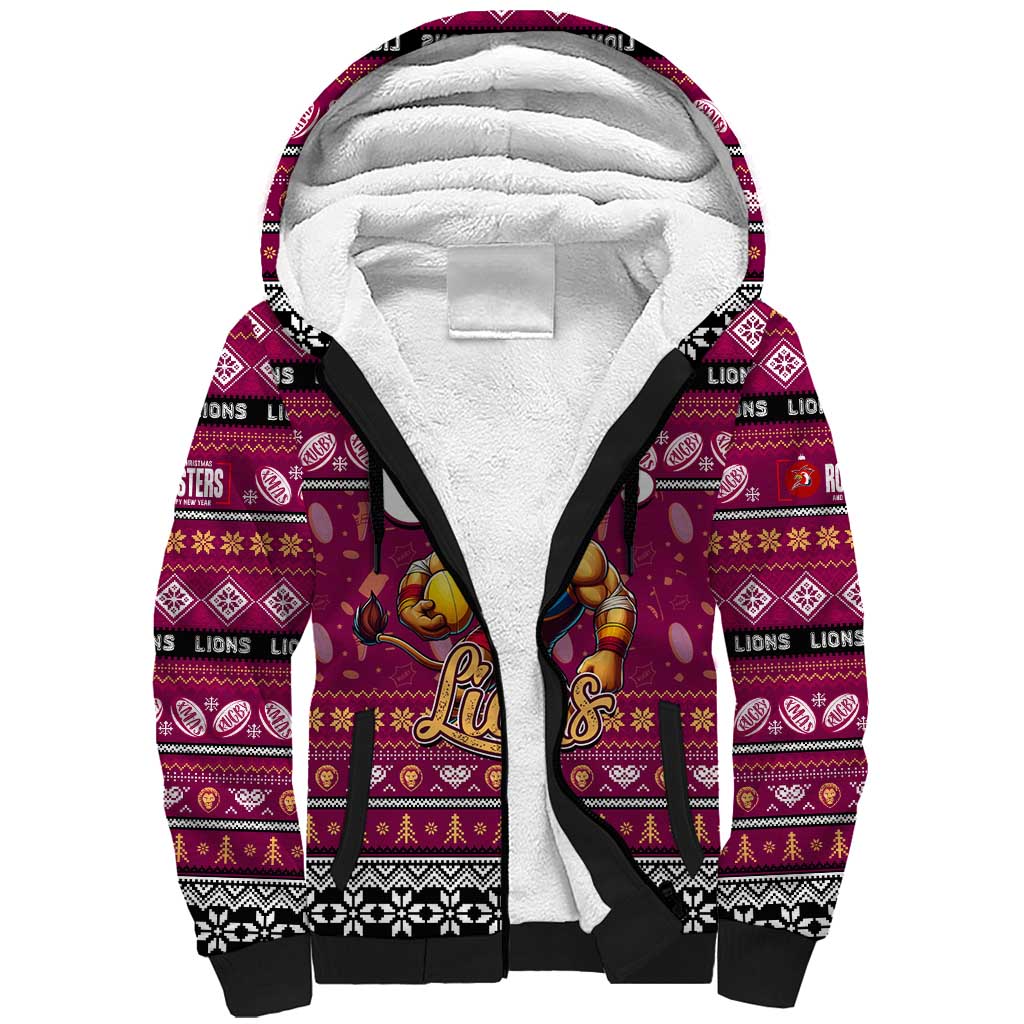 Personalized Lions Rugby Xmas Sherpa Hoodie Australia AFL Mascot