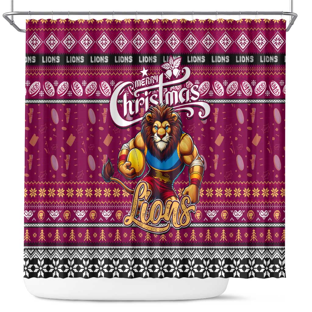 Lions Football Xmas Shower Curtain Australia AFL Mascot