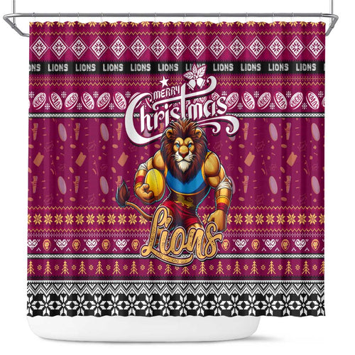 Lions Football Xmas Shower Curtain Australia AFL Mascot