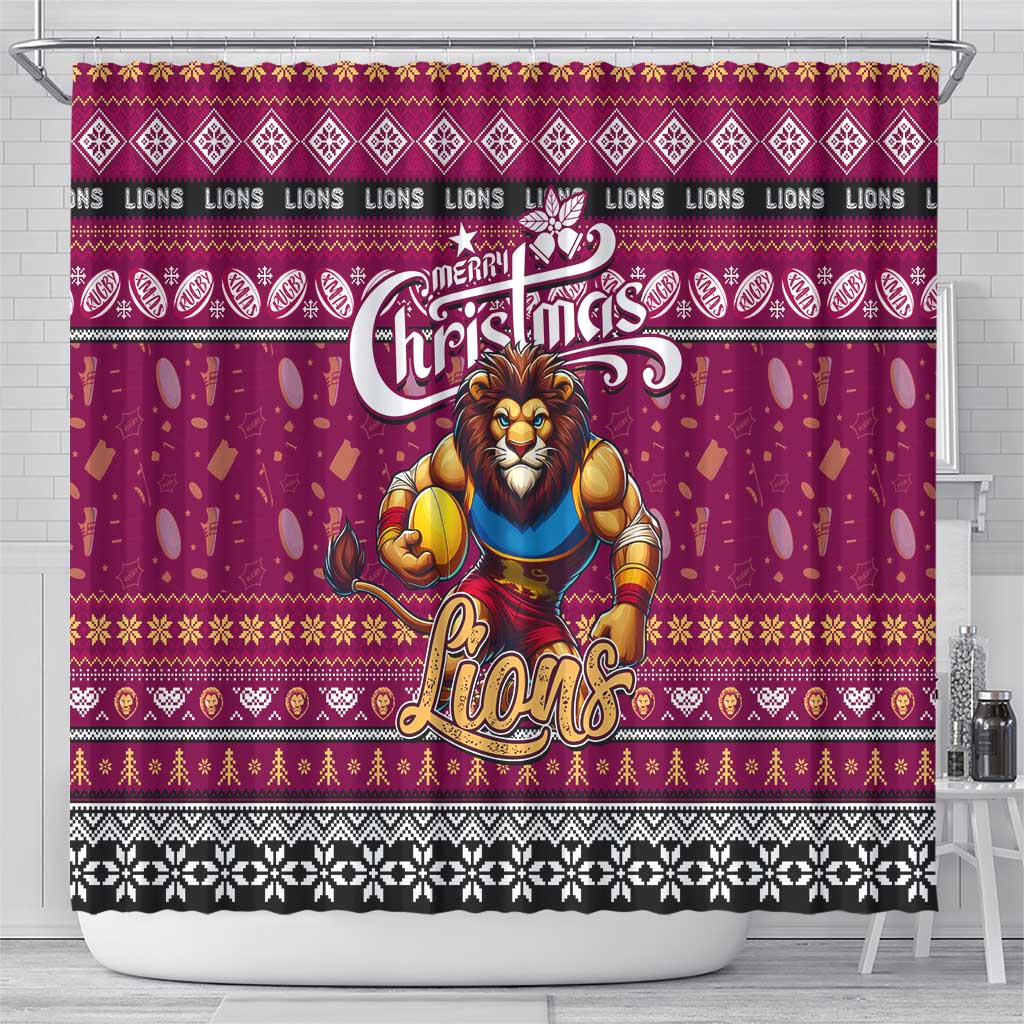 Lions Football Xmas Shower Curtain Australia AFL Mascot