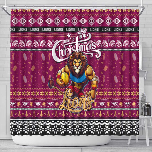 Lions Football Xmas Shower Curtain Australia AFL Mascot