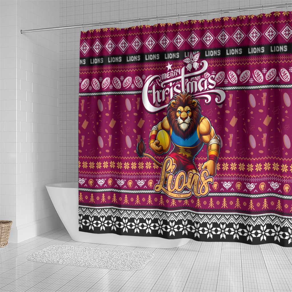 Lions Football Xmas Shower Curtain Australia AFL Mascot