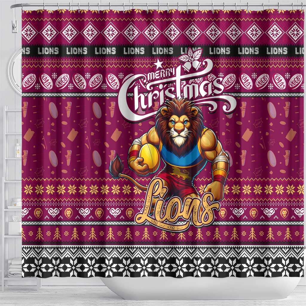 Lions Football Xmas Shower Curtain Australia AFL Mascot