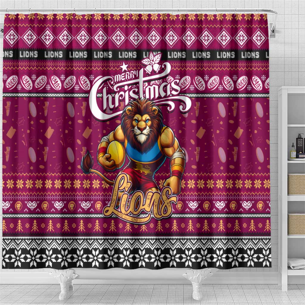 Lions Football Xmas Shower Curtain Australia AFL Mascot