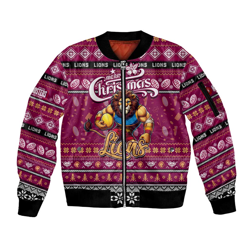 Personalized Lions Rugby Xmas Sleeve Zip Bomber Jacket Australia AFL Mascot