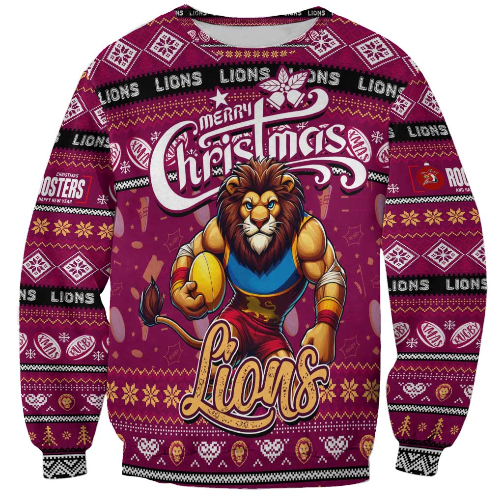 Personalized Lions Rugby Xmas Sweatshirt Australia AFL Mascot