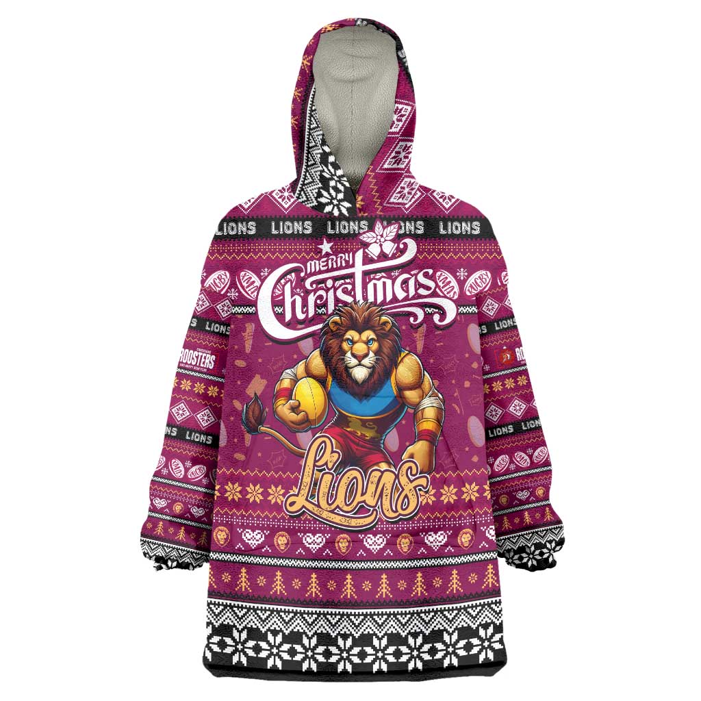 Personalized Lions Rugby Xmas Wearable Blanket Hoodie Australia AFL Mascot