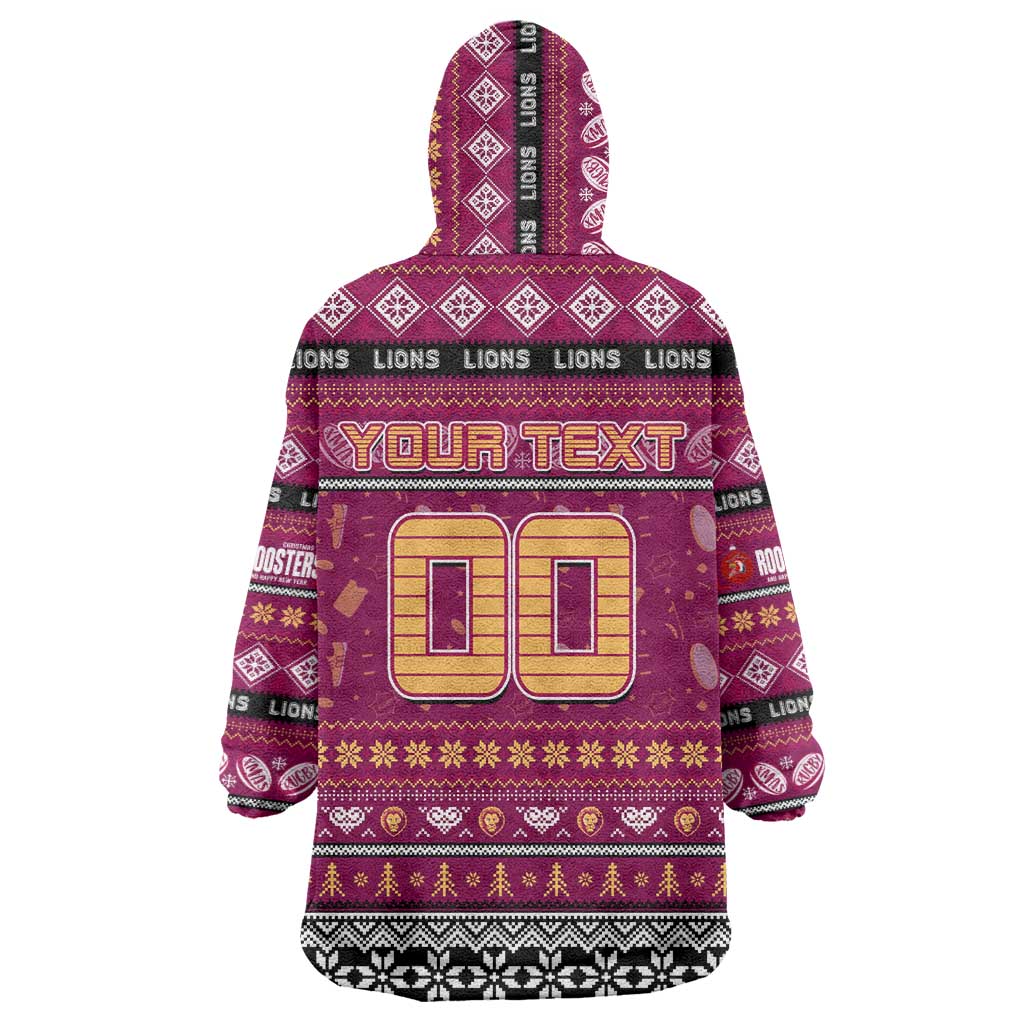 Personalized Lions Rugby Xmas Wearable Blanket Hoodie Australia AFL Mascot