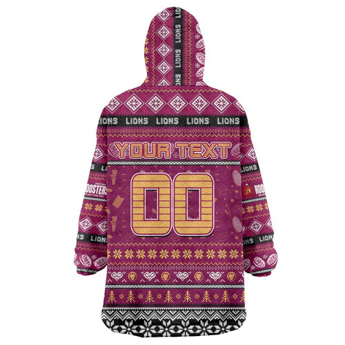 Personalized Lions Rugby Xmas Wearable Blanket Hoodie Australia AFL Mascot