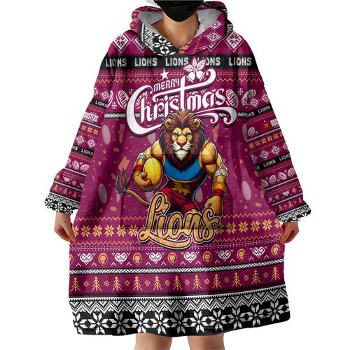 Personalized Lions Rugby Xmas Wearable Blanket Hoodie Australia AFL Mascot