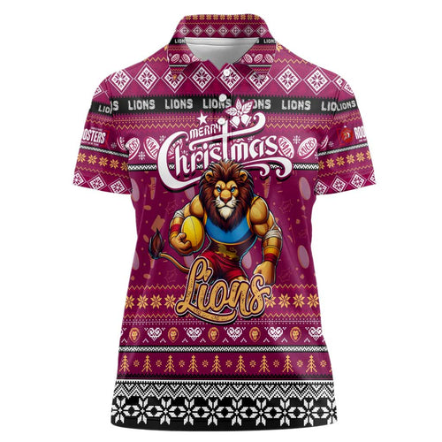 Personalized Lions Rugby Xmas Women Polo Shirt Australia AFL Mascot