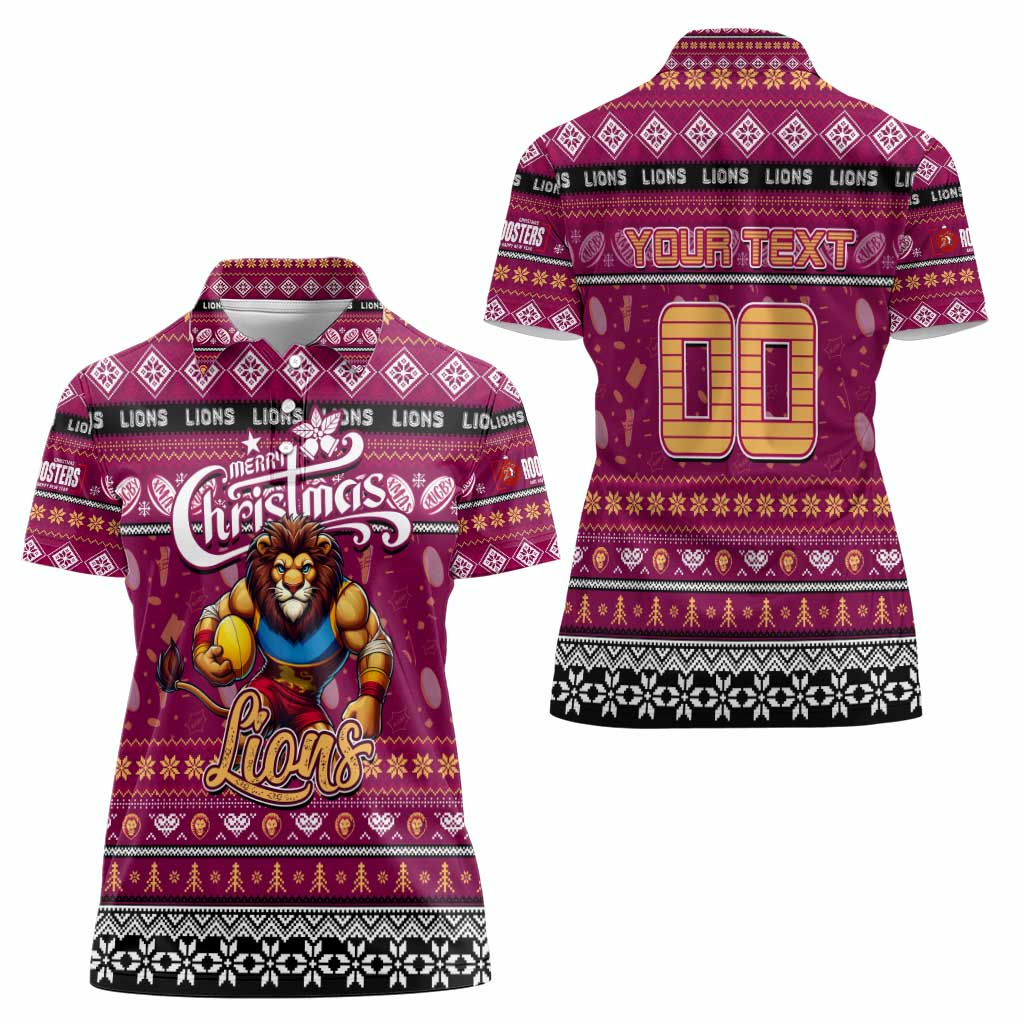 Personalized Lions Rugby Xmas Women Polo Shirt Australia AFL Mascot