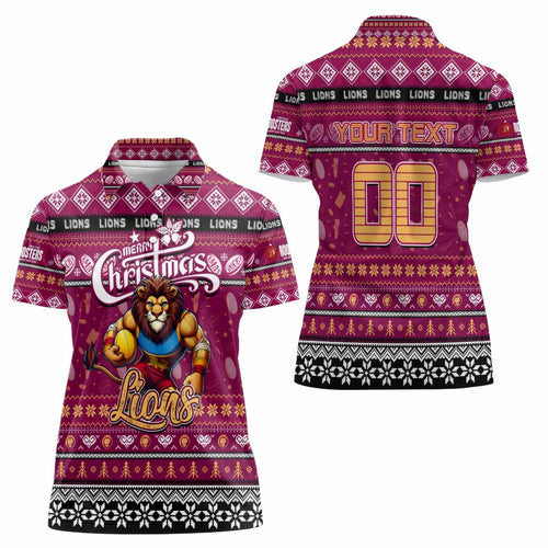 Personalized Lions Rugby Xmas Women Polo Shirt Australia AFL Mascot