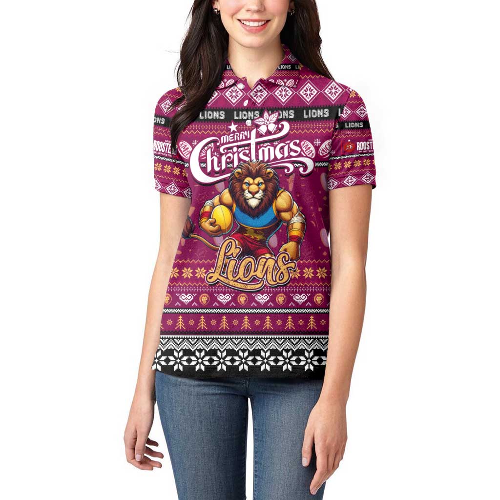 Personalized Lions Rugby Xmas Women Polo Shirt Australia AFL Mascot