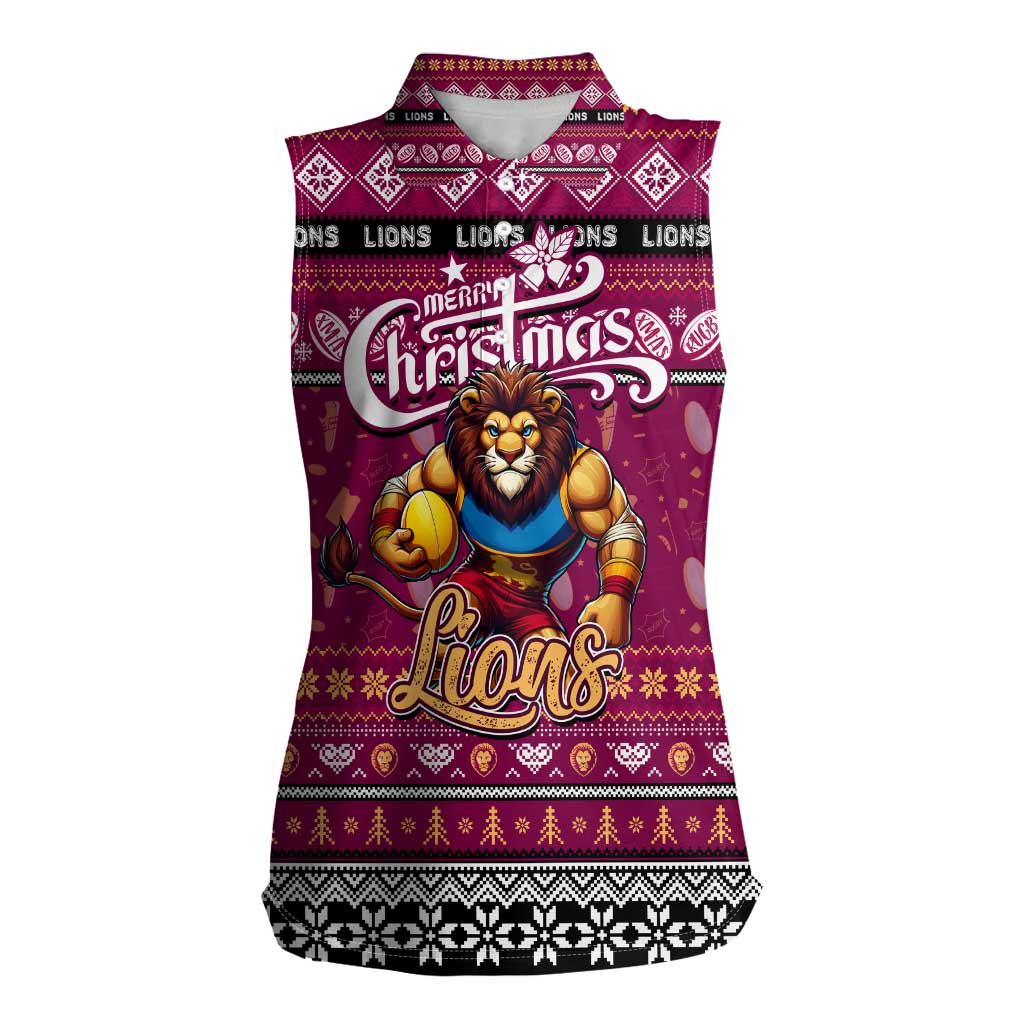 Personalized Lions Rugby Xmas Women Sleeveless Polo Shirt Australia AFL Mascot