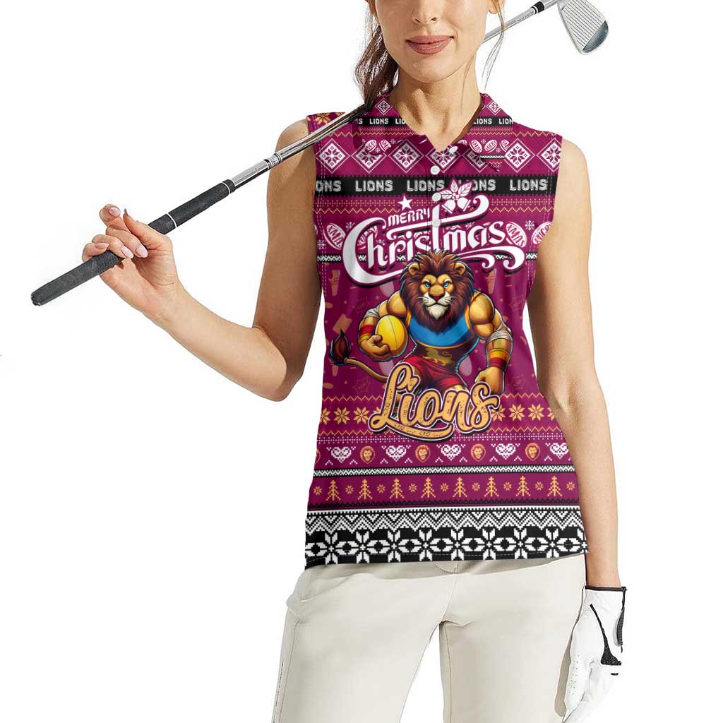 Personalized Lions Rugby Xmas Women Sleeveless Polo Shirt Australia AFL Mascot