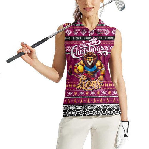 Personalized Lions Rugby Xmas Women Sleeveless Polo Shirt Australia AFL Mascot