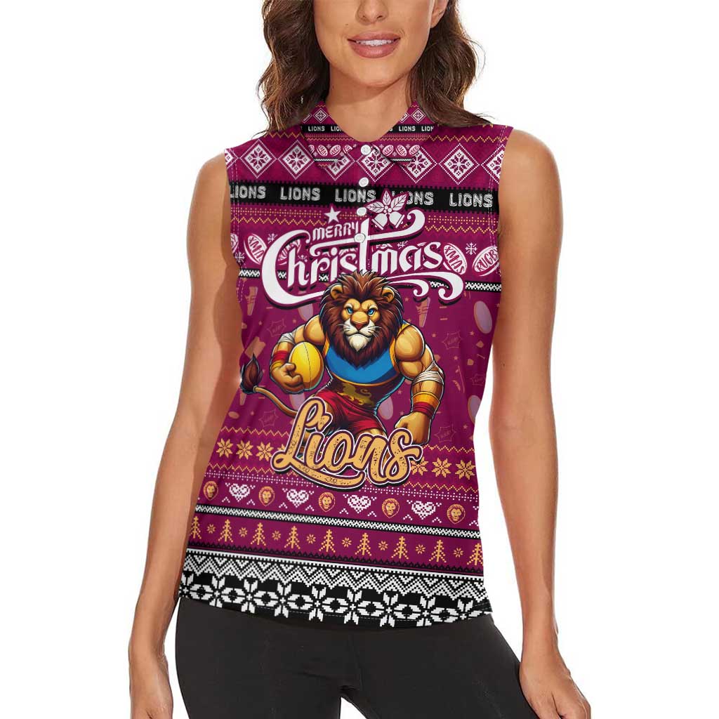 Personalized Lions Rugby Xmas Women Sleeveless Polo Shirt Australia AFL Mascot