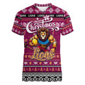 Personalized Lions Rugby Xmas Women V-Neck T-Shirt Australia AFL Mascot
